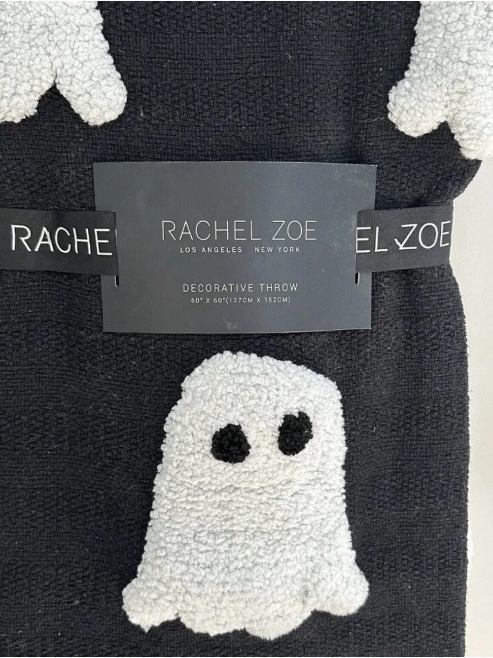Rachel Zoe Ghost Throw Blanket 50x60 Black White Viral Halloween Tik Tok NWT